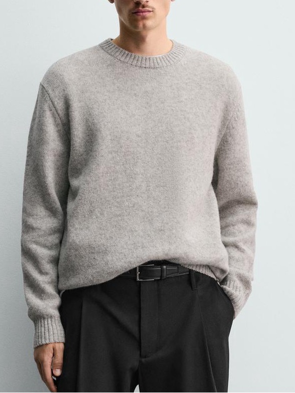 Zara Origins Wool Knit Jumper Grey Marl - Medium